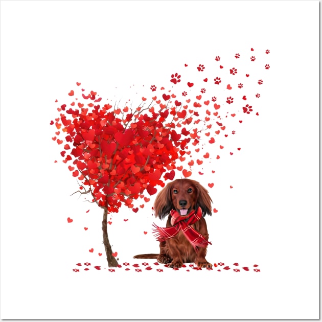 Valentine's Day Heart Tree Love Red Long Haired Dachshund Wall Art by TATTOO project
